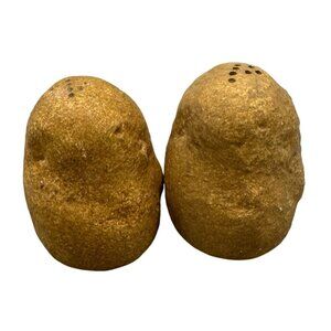 Vintage Ceramic Potato Shaped 2 Pepper Shakers Rustic Finish brown 2.5" READ